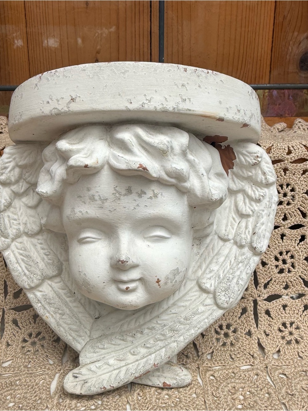 Vtg Cherub Angel Wall Sconce Shelf 6x7 Distressed Cottage Chic Plaster Style